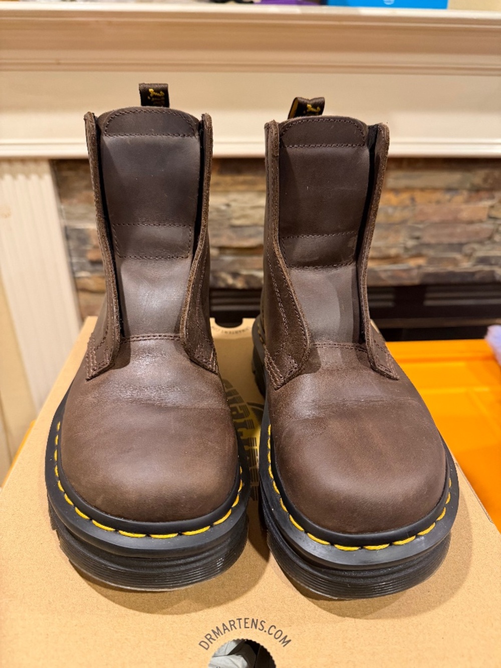 Dr. Martens Brown Chelsea Ankle Boots with Yellow Stitching